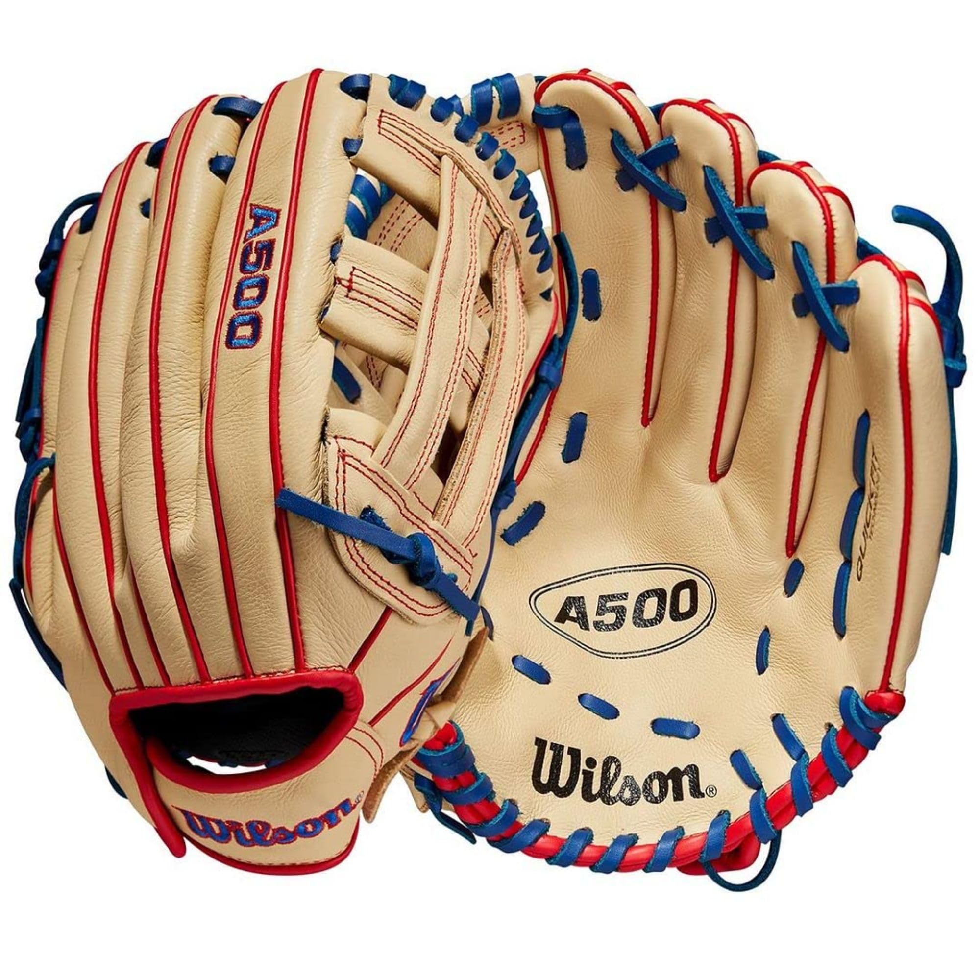 Photo 1 of WILSON A500 12” Utility Youth Baseball Glove - Right Hand Throw, Blonde/Red/Royal