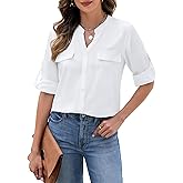 AGSEEM Button Down Shirts for Women Dressy Floral Printed Long Sleeve Blouse Business Casual Work Tops