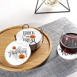 Halloween Drink Absorbent Coasters with Holder Set