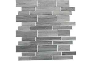 Crystiles 12"x12" Vinyl Peel and Stick Backsplash Tile, Taupe Slate, Thicker Version, 4-Sheet Pack