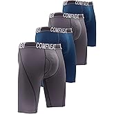 Comfneat Men's 9" Long Boxer Briefs Sports Performance Breathable Underwear 4-Pack