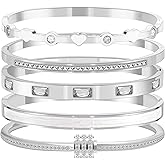 Camhanno Pink Bangle Bracelets for Women, 18K Gold Plated Stackable Stainless Steel - Hypoallergenic Heart Bracelet for Friendship & Love, Perfect Jewelry Gift for Her