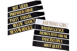 Pop Fizz Designs Birthday Sashes for Women – 10 Pack | 1 Birthday Girl Sash & 9 Funny Party Sashes for the Queen and Your Squad