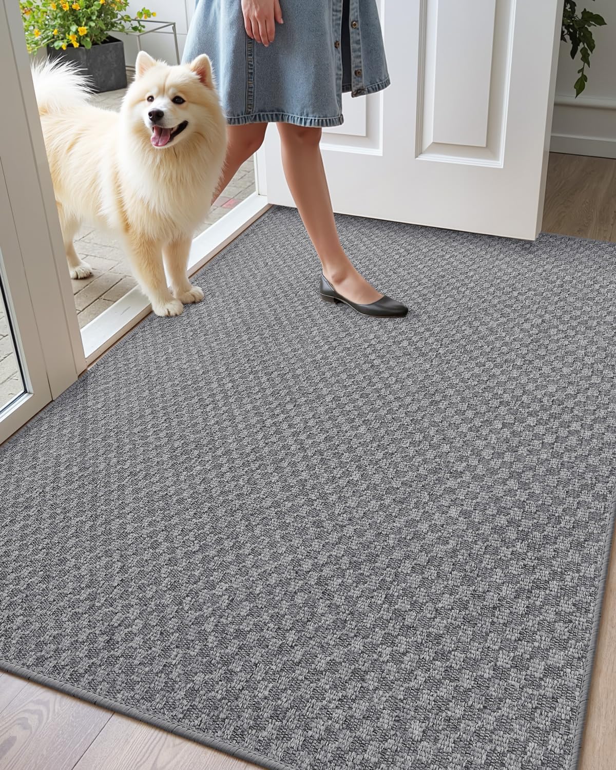 COLOR&GEOMETRY Oversized Door Matts Indoor 122 x 183 cm, Indoor Door Mats Non Slip, Absorbent Dirt Trapper Easy Clean Doormats Inside, Grey (Rolled-up NO Creases)