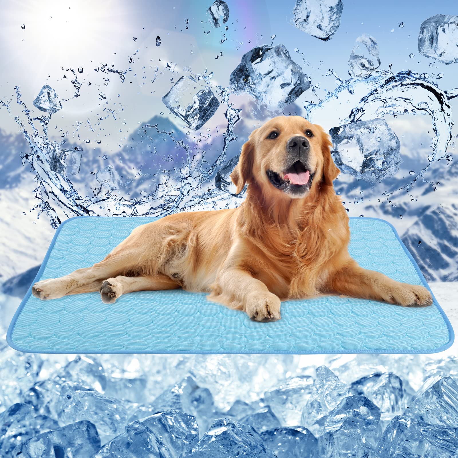ANWA Reusable Dog Cooling Mat Extra Large 100x70cm, Easy-Fold Pet Cool Mat for Home Travel, Self Cooling Pad for Dogs Cats in Hot Summer
