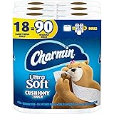 Charmin Ultra Soft Cushiony Touch Toilet Paper, 18 Family Mega Rolls = 90 Regular Rolls