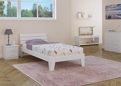 Einzelbett mit Rollrost 120x200 Massivholz Kiefer Bettgestell Futon Bett Holzbett Weiß 60.54-12 W