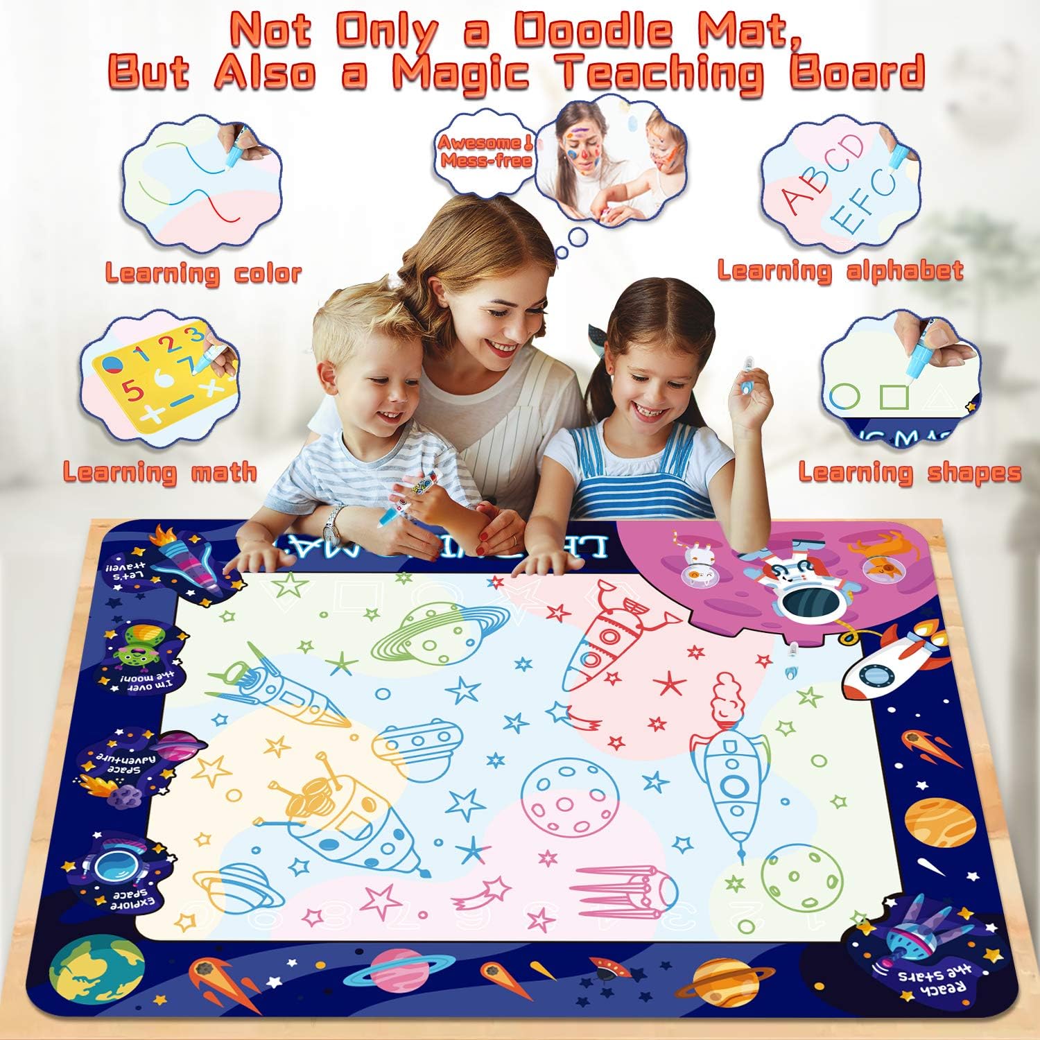 HISTOYE Aqua Magic Water Doodle Mat for Kids Large 40 X 32 Inch Water Drawing Mat for Toddlers Painting Coloring Mat Pad with Pens Learning Educational Toys for 3 4 5 6 7 8+ Year Old Boys Girls Gifts: Office Products