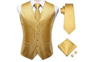 Hi-Tie Silk Mens Suit Vests and Tie Set Lapel Pin Gold Tie Clip Paisley Floral Casual Waistcoat Tuxedo Wedding Party Business