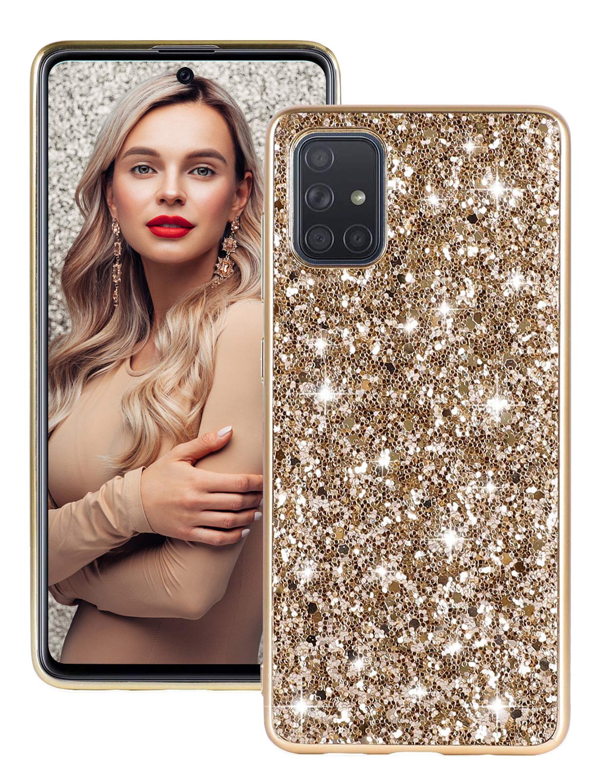Fiyer Compatible with Samsung Galaxy A51|A71 Case Glitter Bling Sparkle Shockproof Full Body 360 Degree Protective Case Ultra Thin TPU Mobile Phone Case Bumper Case (A71, Gold)