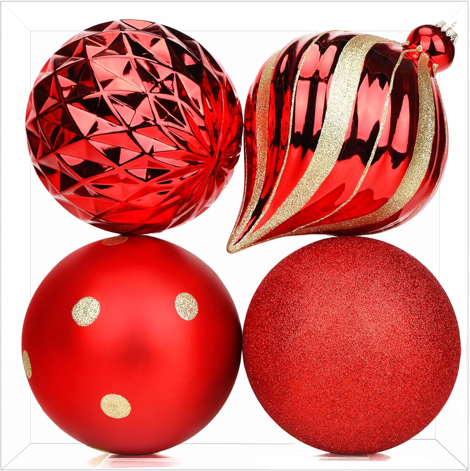 Ornaments - SHareconn 6 Inch Large Christmas Balls Ornaments, 4PCS 150MM Christmas Ornaments Hanging Balls, Shatterproof Plastic Decorative Baubles for Xmas Tree Decor Holiday Party Wedding Decoration, Red