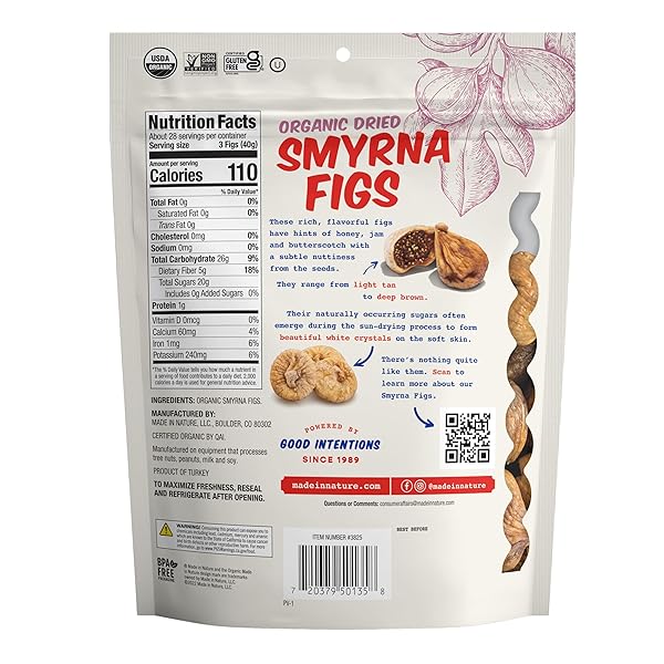 MADE IN NATURE ORGANIC DRIED TURKISH SMYRNA FIGS, 40 OUNCE (PACK OF 1) – VEGAN SNACK, NON-GMO, UNSULFURED, GLUTEN FREE, KOSHER