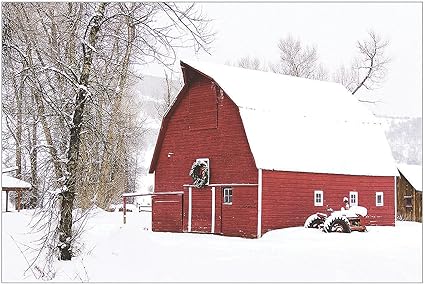 Amazon Com Fun Express Winter Red Barn Backdrop Banner For
