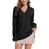 BERESIA Women's V Neck Oversized Sweaters for Women Off Shoulder Loose Knit Jumper Pullover Tops