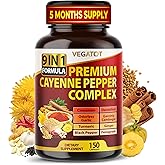 Organic Cayenne Pepper 9IN1 Complex with Cinnamon, Ginger, Turmeric for Overall Health, Immune System, Digestion Wellness (150 Count (Pack of 1))