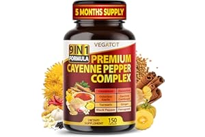VEGATOT Organic Cayenne Pepper 9IN1 Complex with Cinnamon, Ginger, Turmeric for Overall Health, Immune System, Digestion Wellness (150 Count (Pack of 1))