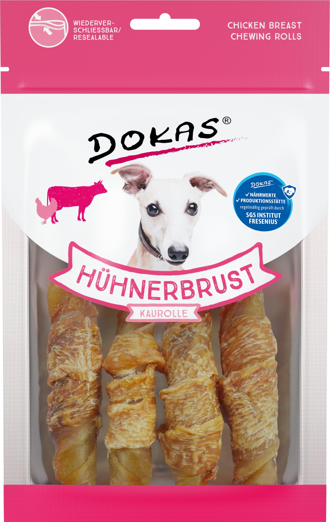 DOKAS Cereal-free premium chew with chicken breast for dogs - Ideal for in between, 10x90g