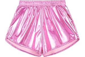 KEREDA Girls Metallic Shorts Sparkly Dance Outfits Shiny Costume for Girls