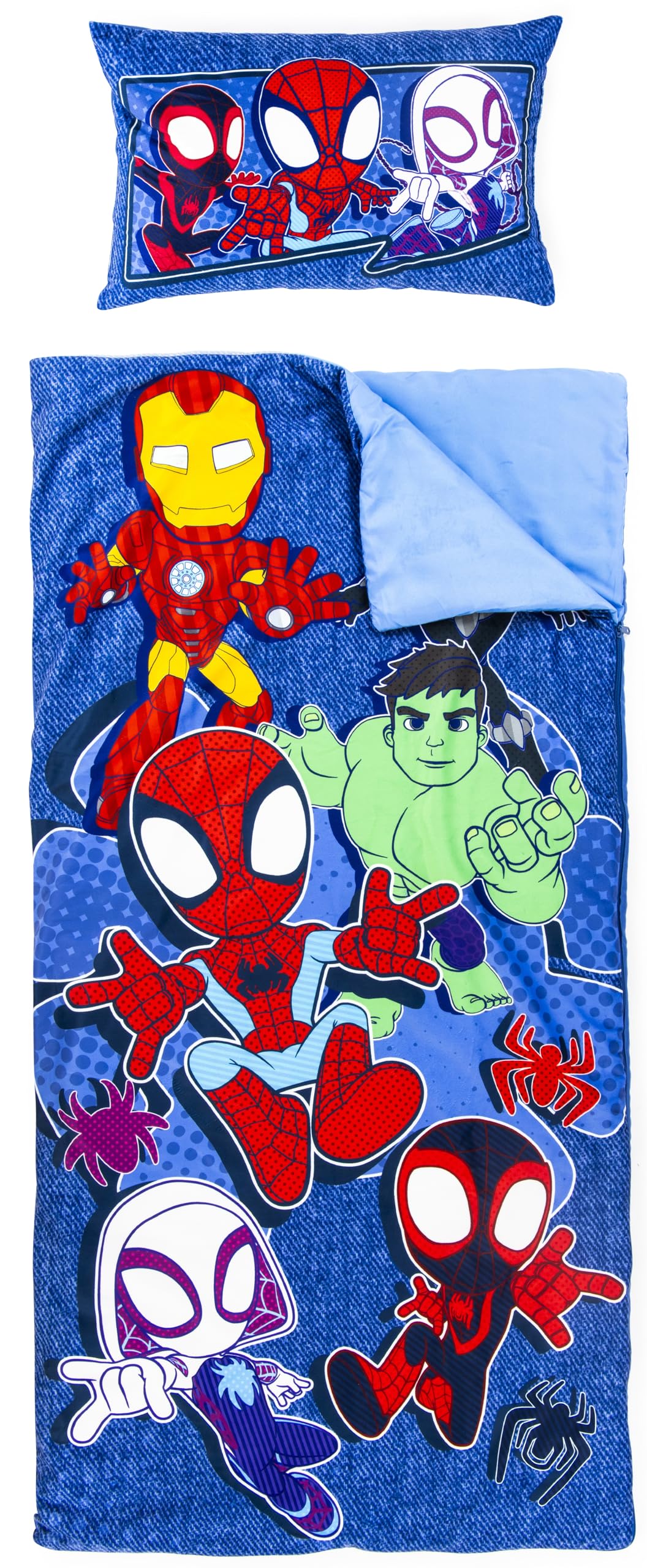 Jay Franco Marvel Spidey & His Amazing Friends Children’s Slumber Bag & Pillow Set – Cosy (137 x 61 cm) Sleeping Bag with (43 x 28 cm) Pillow, Ideal for School Trips & Sleepovers – 2-Piece Set