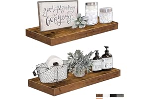 QEEIG Bathroom Shelves 24 inches Long Floating Shelf for Wall 24 x 9 inch Set of 2, Rustic Brown (008-60BN)