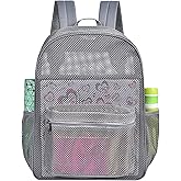 MCWTH Heavy Duty Mesh Backpack, See Through School College Student Mesh Bookbag (Grey)