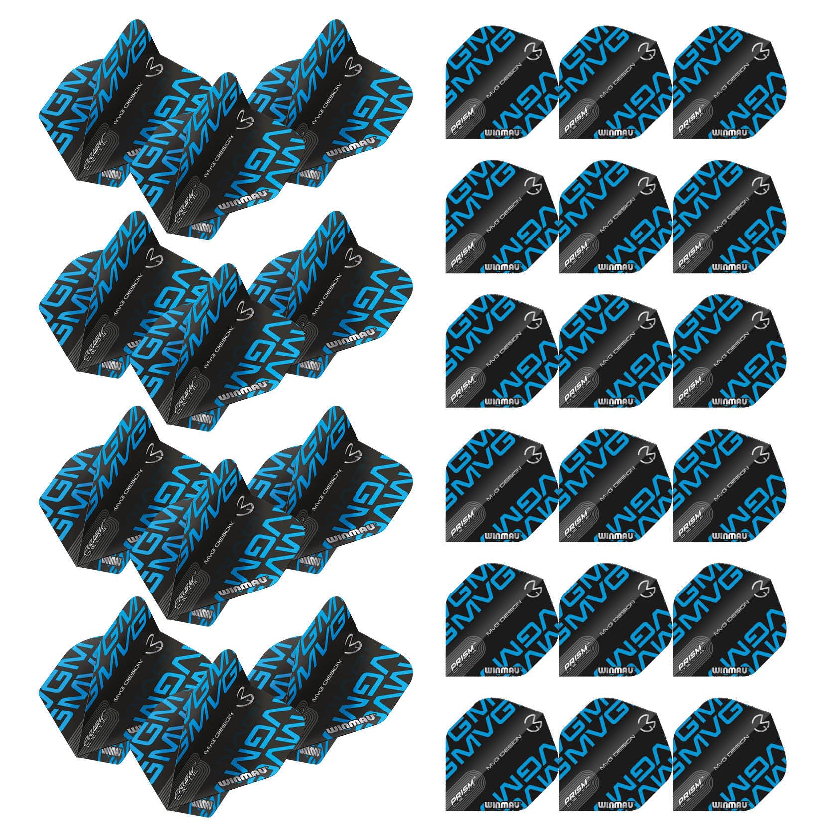 WINMAU Prism Delta Michael Van Gerwen MvG Black & Blue Logo Extra Thick Dart Flights - 10 sets per pack (30 dart flights in total)