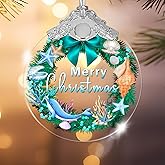 Christmas Ornaments Beach Ornaments for Christmas Tree 2025 House Decor Beach Themed Gifts for Women Men Friends Family Coastal Seashell Xmas Decorations Home Birthday Glass Ornament