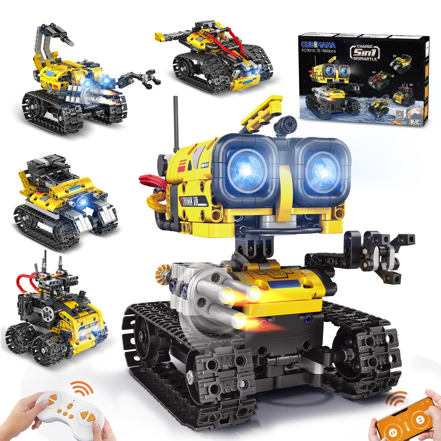 CUBIMANA Robot Building Toys for Kids - 5 in 1 Remote- & App-Controlled Robots Toy, RC Wall/Engineering/Mech Scorpion Building STEM Toys, Robot Toy Gifts for Kids Boys Girls Age 10+ (560 PCS)