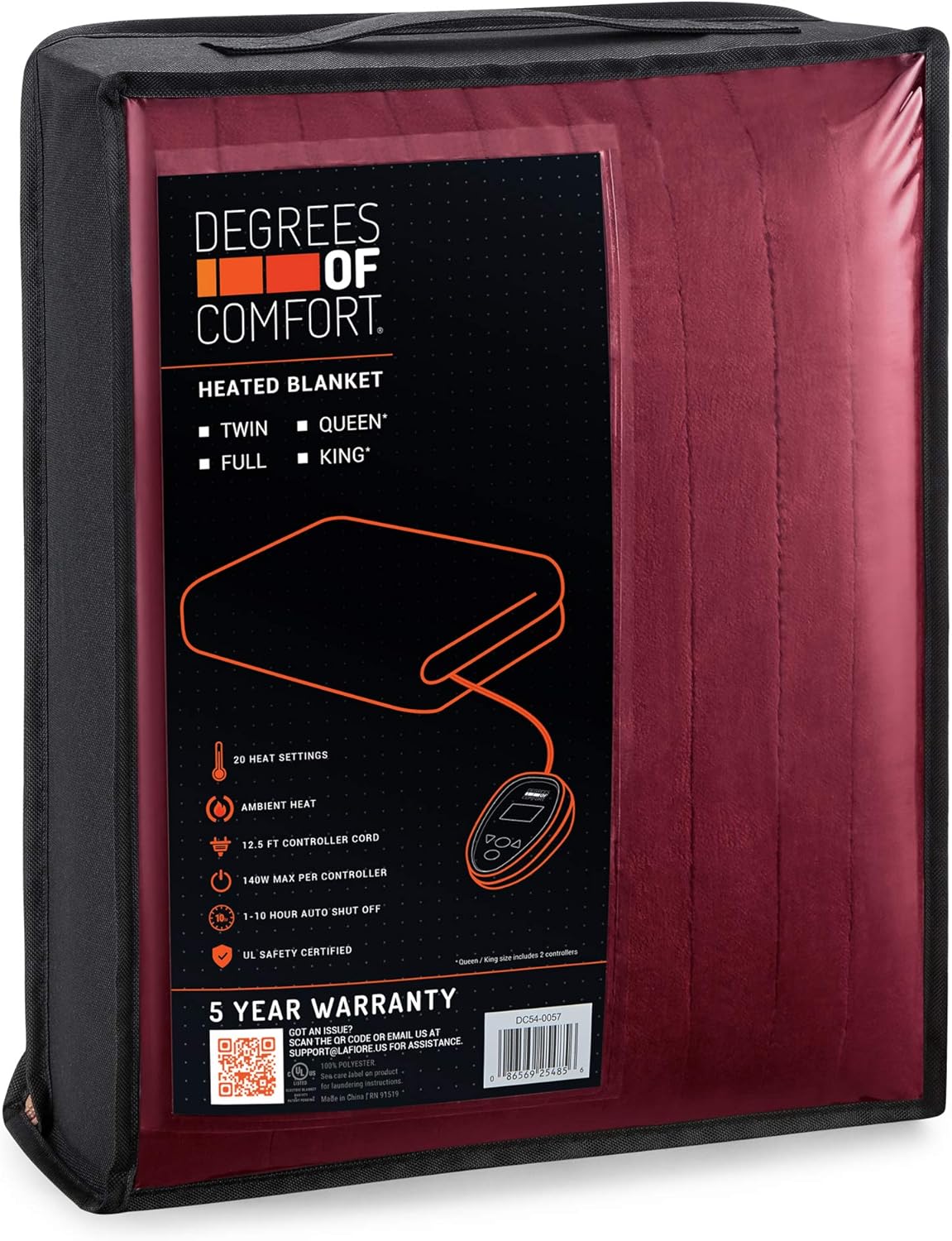 Degrees of Comfort [Advanced Microplush Heated Blanket for Bed & Living Room | Machine Washable Electric Blanket W/Auto Shut Off | Preheat Setting | UL Certified and EMF Radiation Safe - Twin XL Red: Home & Kitchen