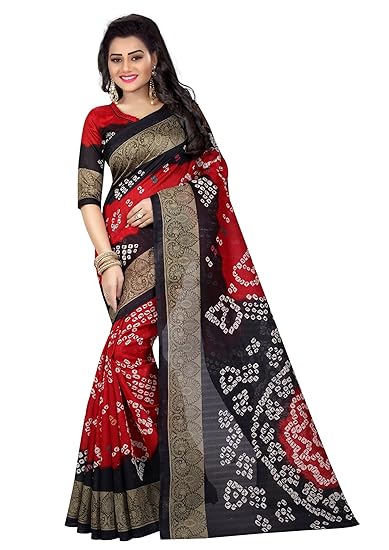 art silk with blouse piece saree (SDPL-BANDHANI_ black_ FS)