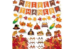TRIVUNPIS Thanksgiving Decorations Set, GIVE THANKS Banner and Garland, Hanging Swirls, Turkey Glasses and Maple Leaf for Indoor Home Party Office Classroom School Fall Decor