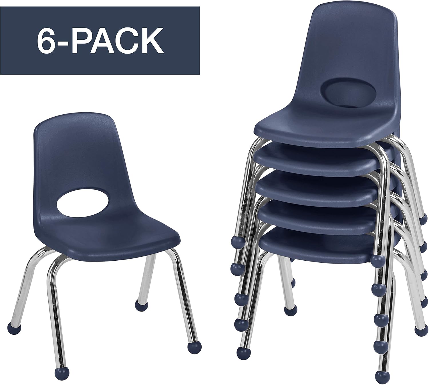 ECR4Kids School Stack Chair with Chrome Legs and Ball Glides, 12Inch