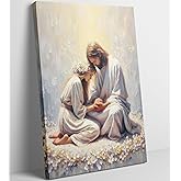 Jesus and Woman Praying Canvas Wall art God Painting Picture Wall Decor Christian Poster Bible Stories Print Religious Belief Artwork for Church Bedroom Living Room Home Decoration,12x16in Canvas