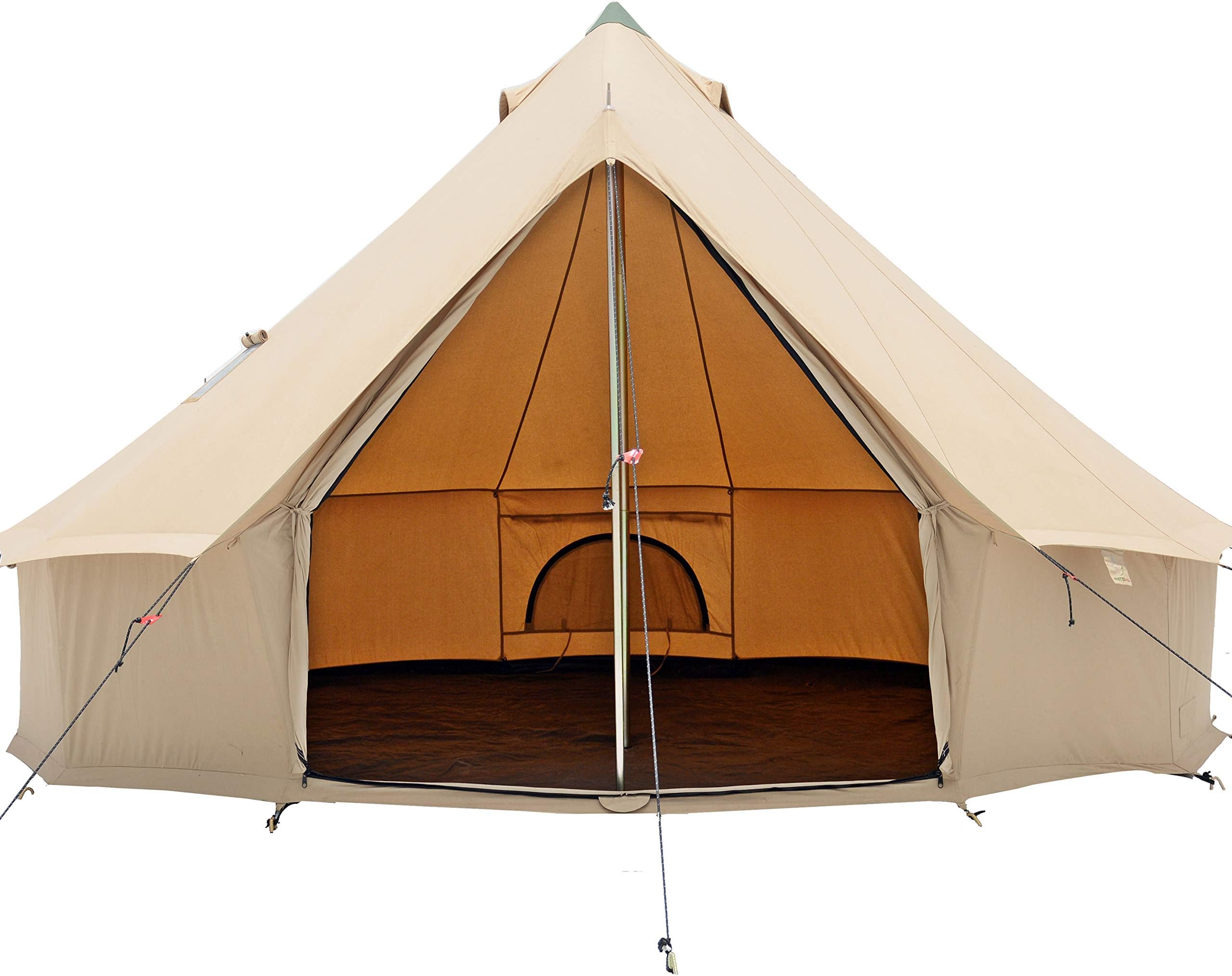 Premium & Breathable 100% Cotton Canvas Bell Tent, Waterproof Large Tents w/Galvanized Steel Center & Door Pole and Space for 4 Person 6 Person 10 Person All 4 Four Season Camping yurt Style Tent