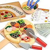 lalalark Play Food Toddler Toy - Pizza Toy with 18 Toppings - Pretend Cutting Food for Kids - Craft 'n Crust - Interactive Check Out - Play Money - Cooking Kitchen Accessories for Boys and Girls