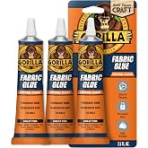 Gorilla Fabric Glue, 100% Waterproof, No Sew Solution, Washer/Dryer Safe, Permanent Bond, 2.5fl oz/73ml, Clear, (Pack of 3))