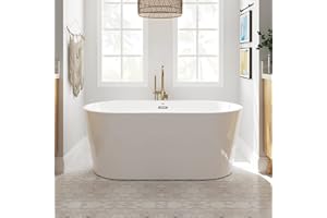 FerdY Shangri-La 59" Acrylic Freestanding Bathtub, Classic Oval Shape Acrylic freestanding tub Modern White, cUPC Certified, Chrome Drain and Classic Slotted Overflow Included