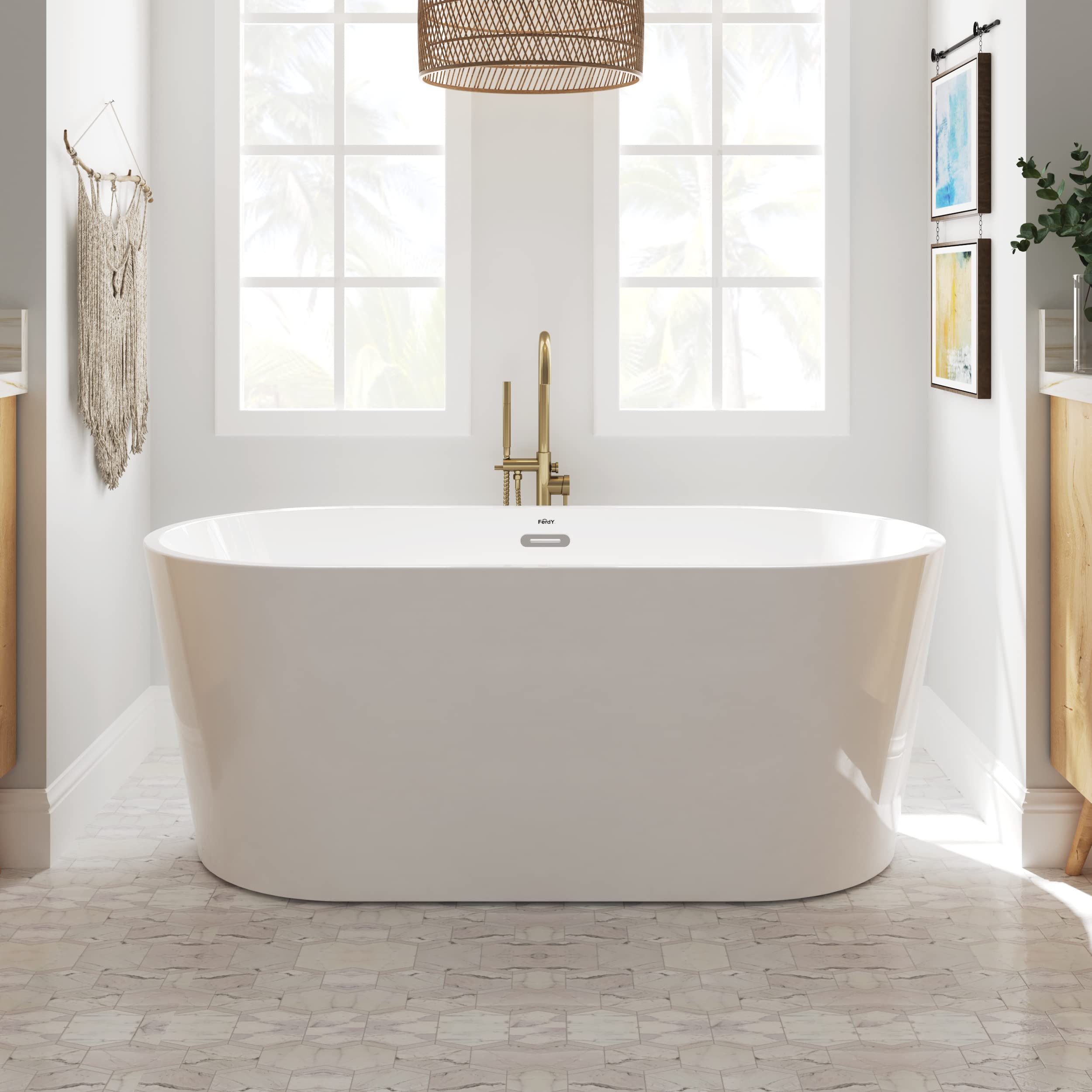 FerdY Shangri-La 59" Acrylic Freestanding Bathtub, Classic Oval Shape ...