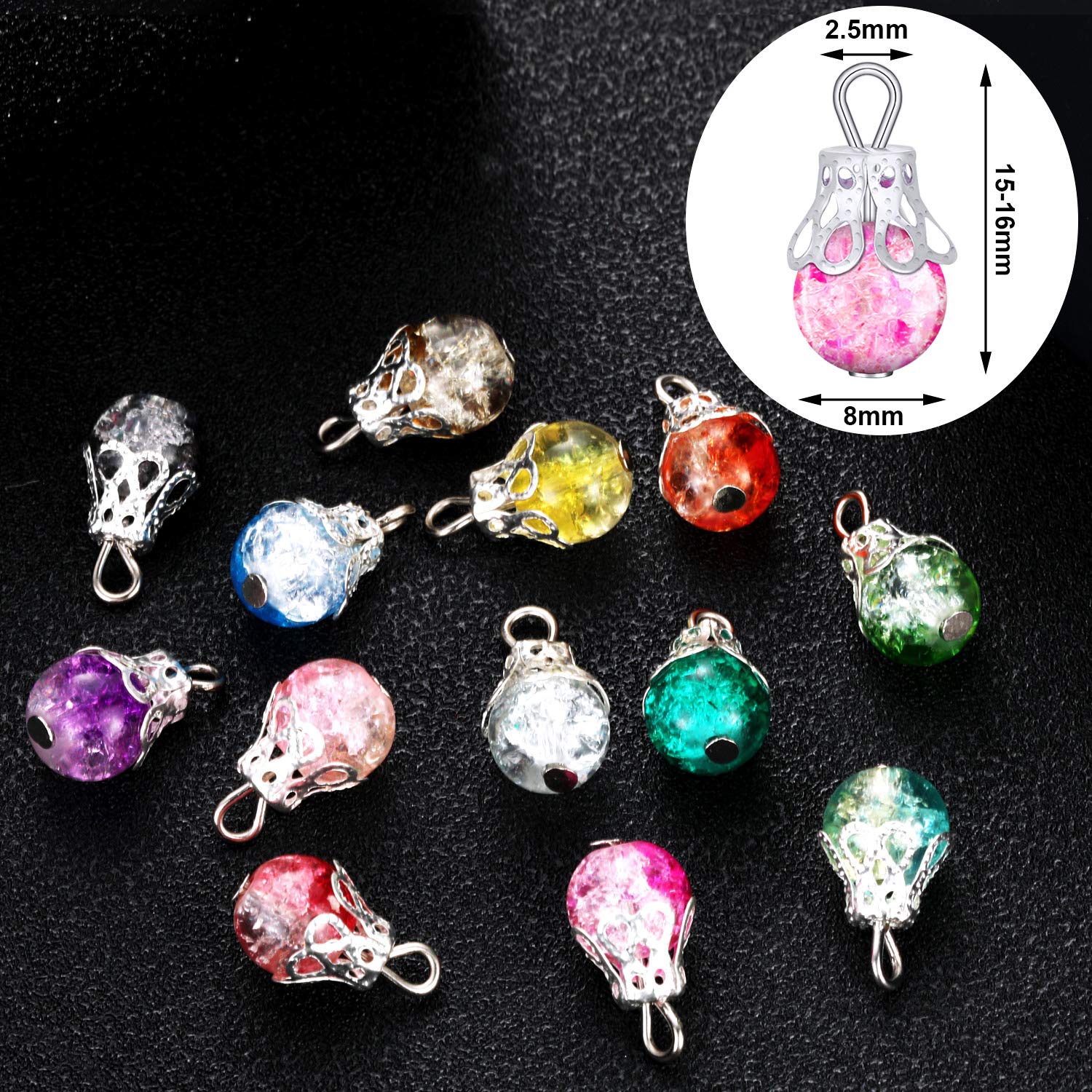 100 Pieces Assorted Colors Crystal Dangle Charms Pendants Crackle Glass Drop Beads Handmade