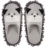 Frjjthchy Cartoon Dog Mop Slippers Microfiber Clean Dusting Slippers Detachable Mopping Shoes for Office Home Room (Gray)
