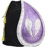 M MEILINXU Cremation Urns for Human Ashes Adult Female & Male, Tear Drop Urn for Ashes for Women & Man, Hand Engraved Angel Wings Urns, Funeral Decorative Urn for Burial, Purple - Large Teardrop