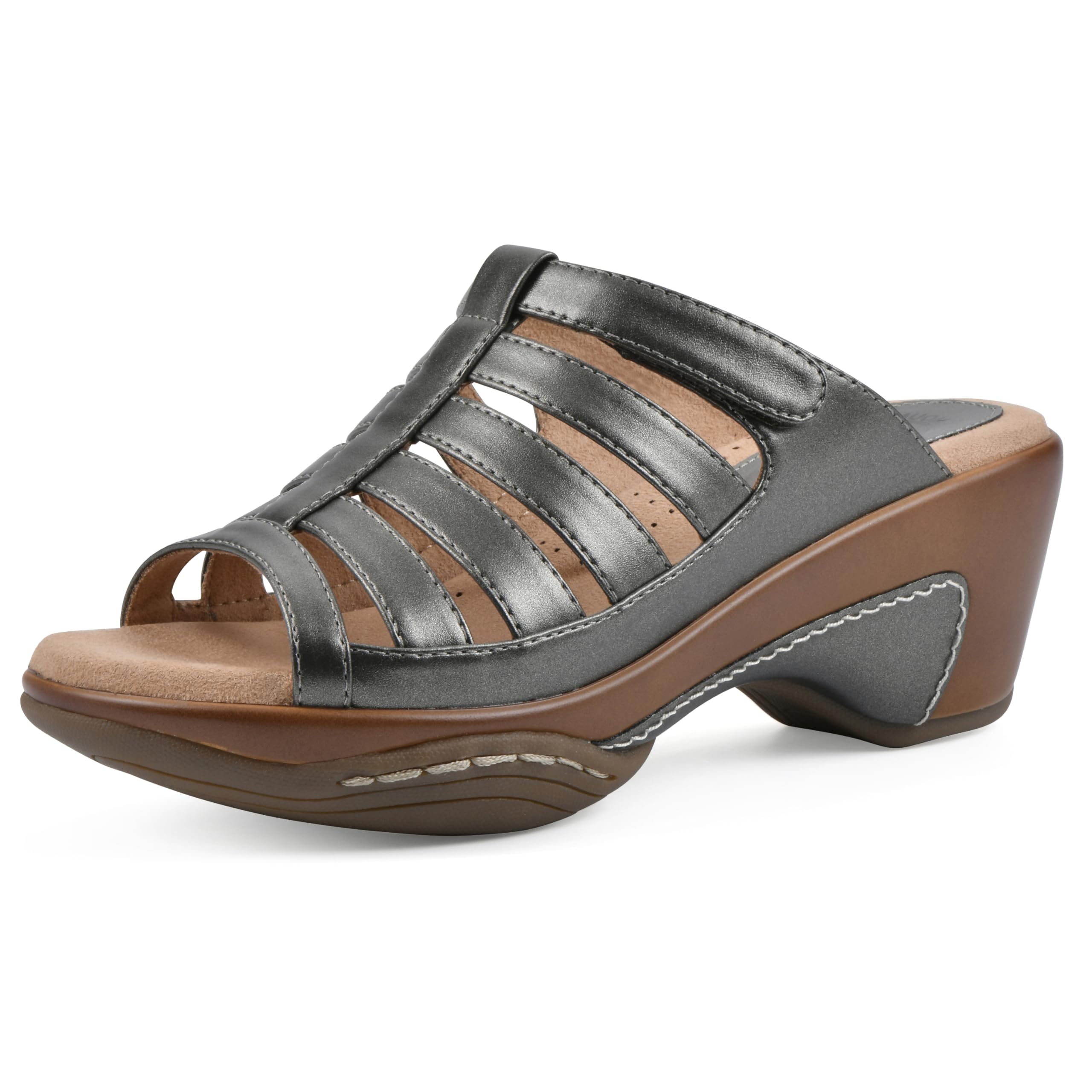 WHITE MOUNTAIN Women's Valencia Strappy Clog Sandal, Pewter/Met/Smooth, 10 W Image