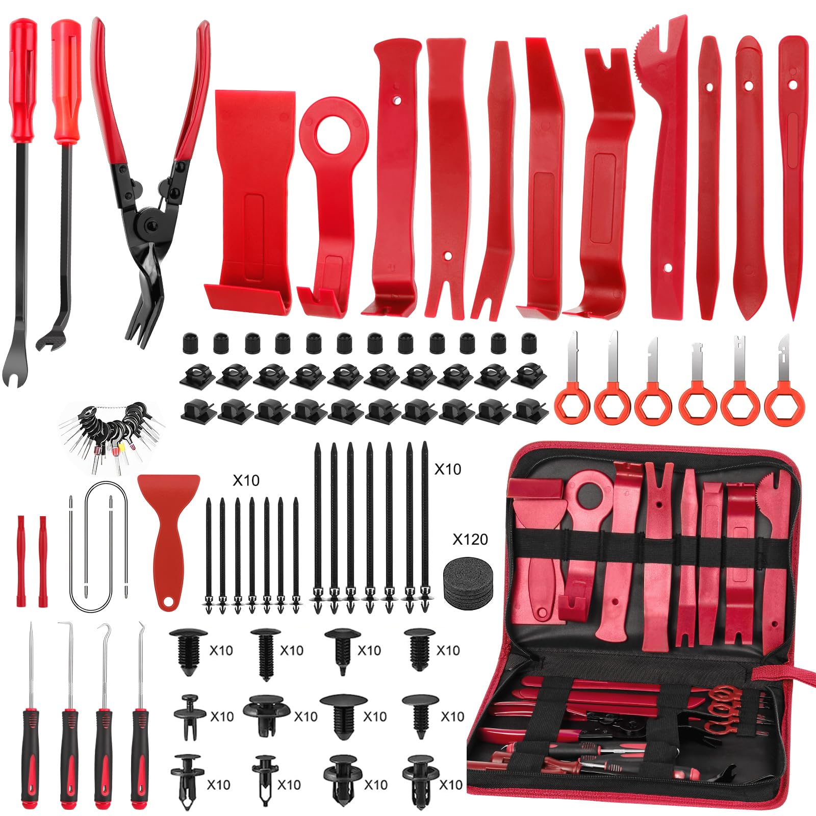 Photo 1 of JNLK 352pcs Trim Removal Tool, Pry Tool, Door Panel Removal Tool Kit, Clip Tool, Fasteners Removal Tool with Car Retainer Body Clips Set, red