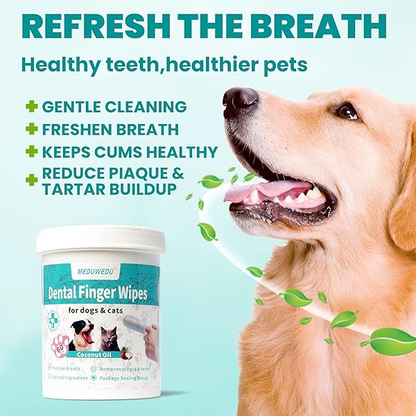 MEDUWEDU WIDER DENTAL CARE FINGER WIPES 60 COUNTS,TEETH CLEANING FINGER WIPES FOR DOGS & CATS,REDUCES PLAQUE & SUPPORTS ORAL FRESHNESS, COCONUT SCENT