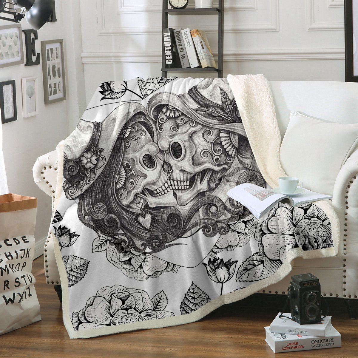 Sleepwish Skull Blankets Black and White Vintage Skull