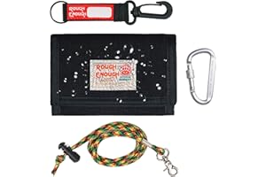 RE ROUGH ENOUGH Rough Enough Kids Wallet for Teen Boys with Neck Lanyard Keychain Zipper Coin Purse Card Holder Black Cordura
