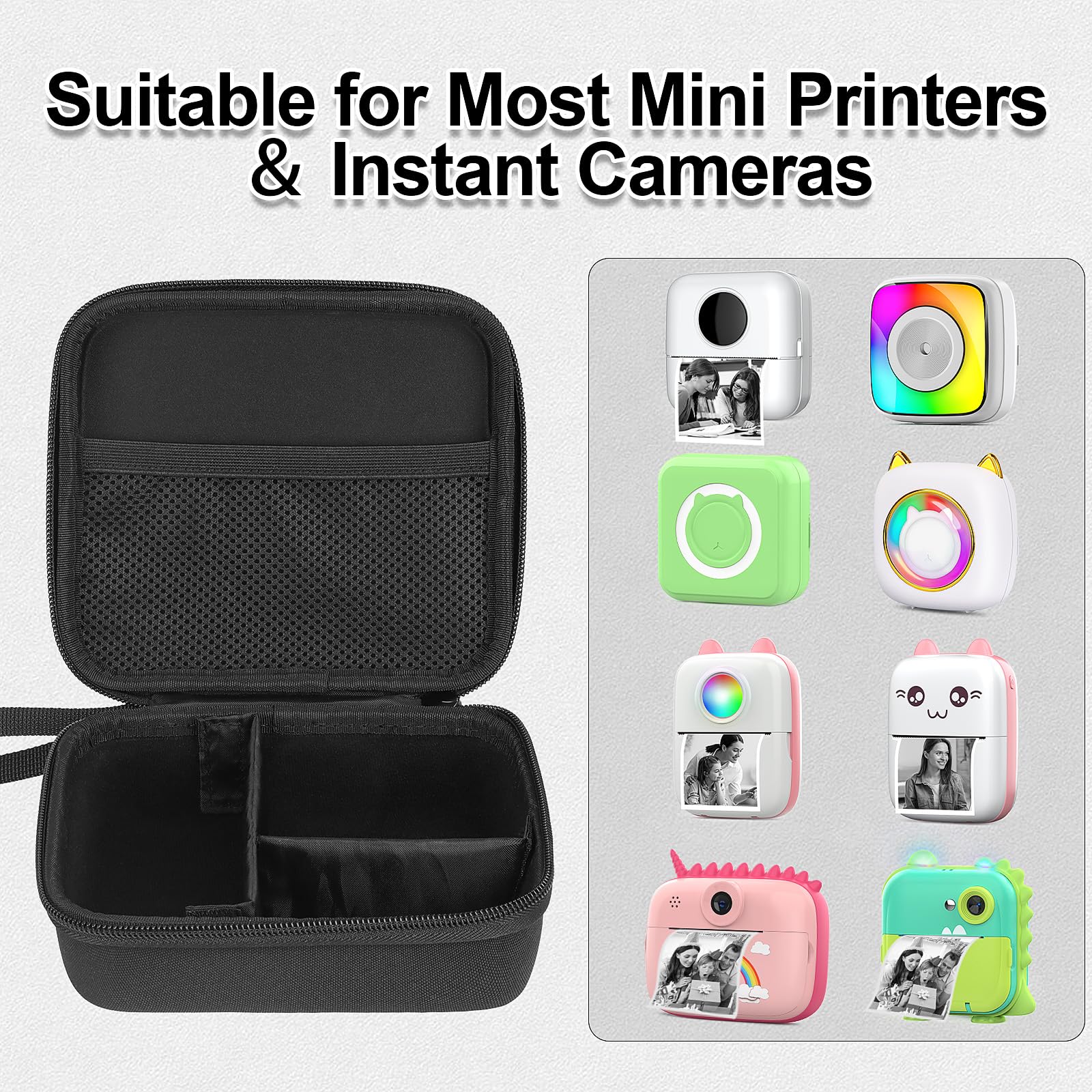 HuiJuKeJi Mini Sticker Printer Case,High-Capacity Hard Protective Box for X5/Phomemo M02/T02 Printer,Portable Carrying Case Suitable for Thermal Inkless Photo Printer,Instant Camera,Label Marker