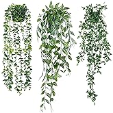 Sggvecsy Fake Hanging Plants 3 Pack Artificial Eucalyptus Fake Potted Greenery Faux Eucalyptus Mandala Vine Pea Pod for Home Indoor Outdoor Wall Garden Wedding Decor