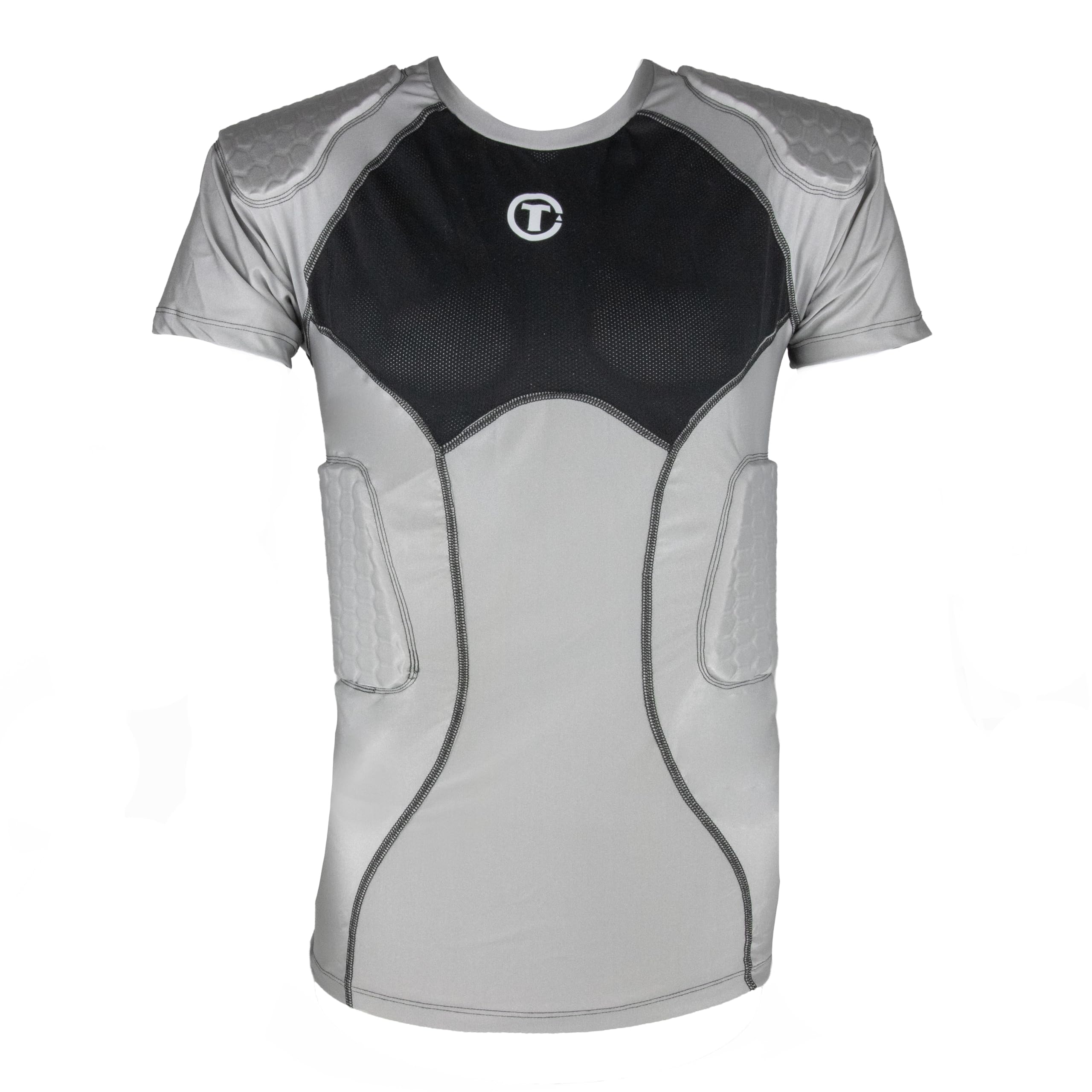 TAG Camiseta de compresión acolchada de fútbol juvenil gris grande