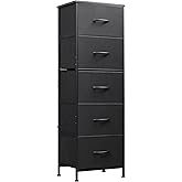 WLIVE Fabric Dresser, 5-Drawer Tall Dresser for Bedroom, Storage Organizer with Fabric Bins, Wood Top, Sturdy Steel Frame, Chest of Drawers for Closet, Hallway, Charcoal Black